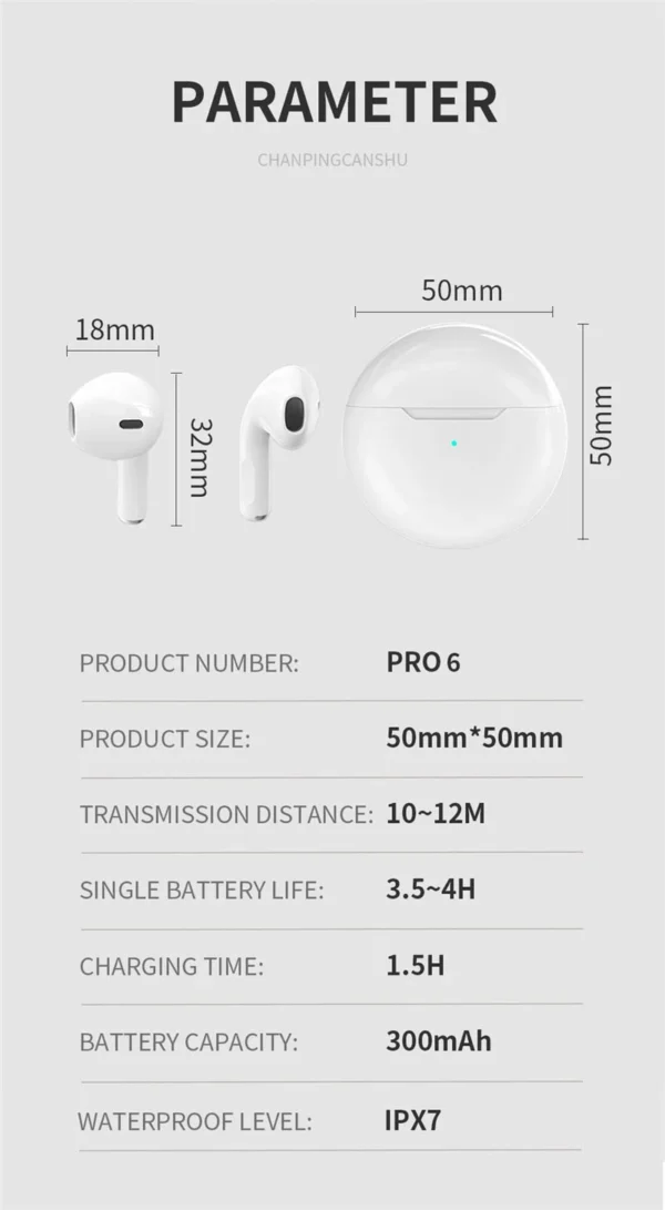 Écouteurs sans fil Bluetooth Air Pro 6 TWS – Image 30
